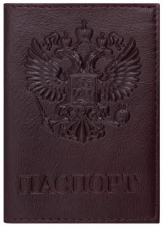Обложка для паспорта натуральная кожа "Virginia","герб", темно-бордовая, Brauberg, 237199 Brauberg