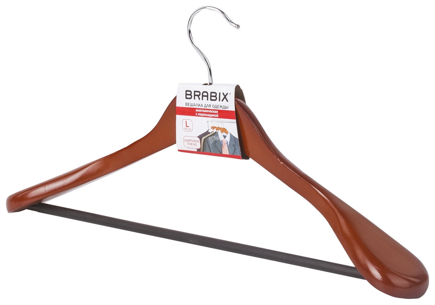 

Вешалка-плечики, размер 48-50, деревянная, анатомическая, перекладина, цвет вишня, Brabix "Люкс", 601164