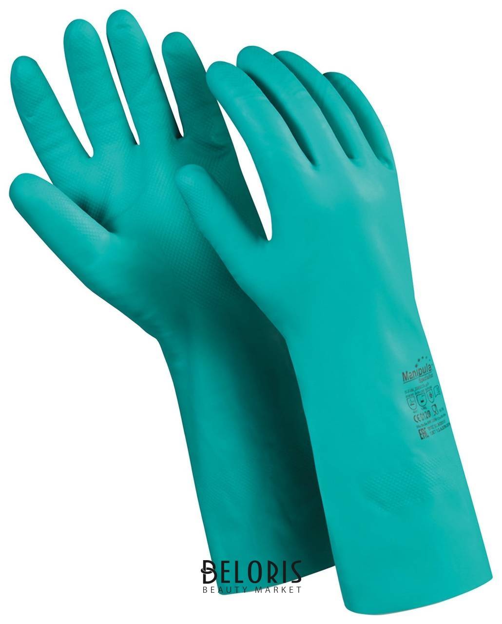 Перчатки нитриловые Manipula Дизель, хлопчатобумажное напыление, размер 9 (L), зеленые, N-f-06 Manipula