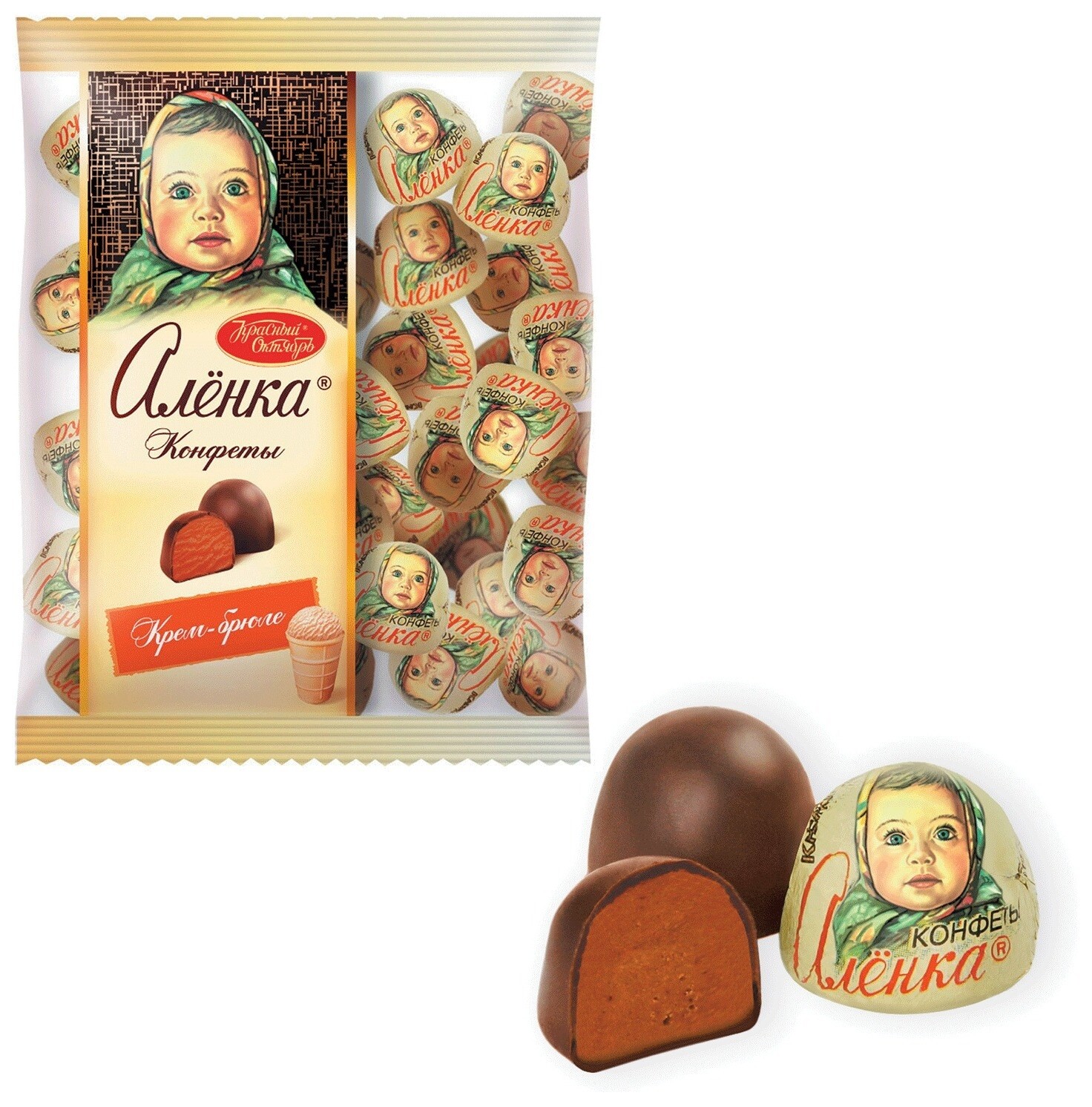 Конфеты шоколадные красный октябрь "Аленка", крем-брюле, купол, 250 г, пакет, ко08238 Красный октябрь