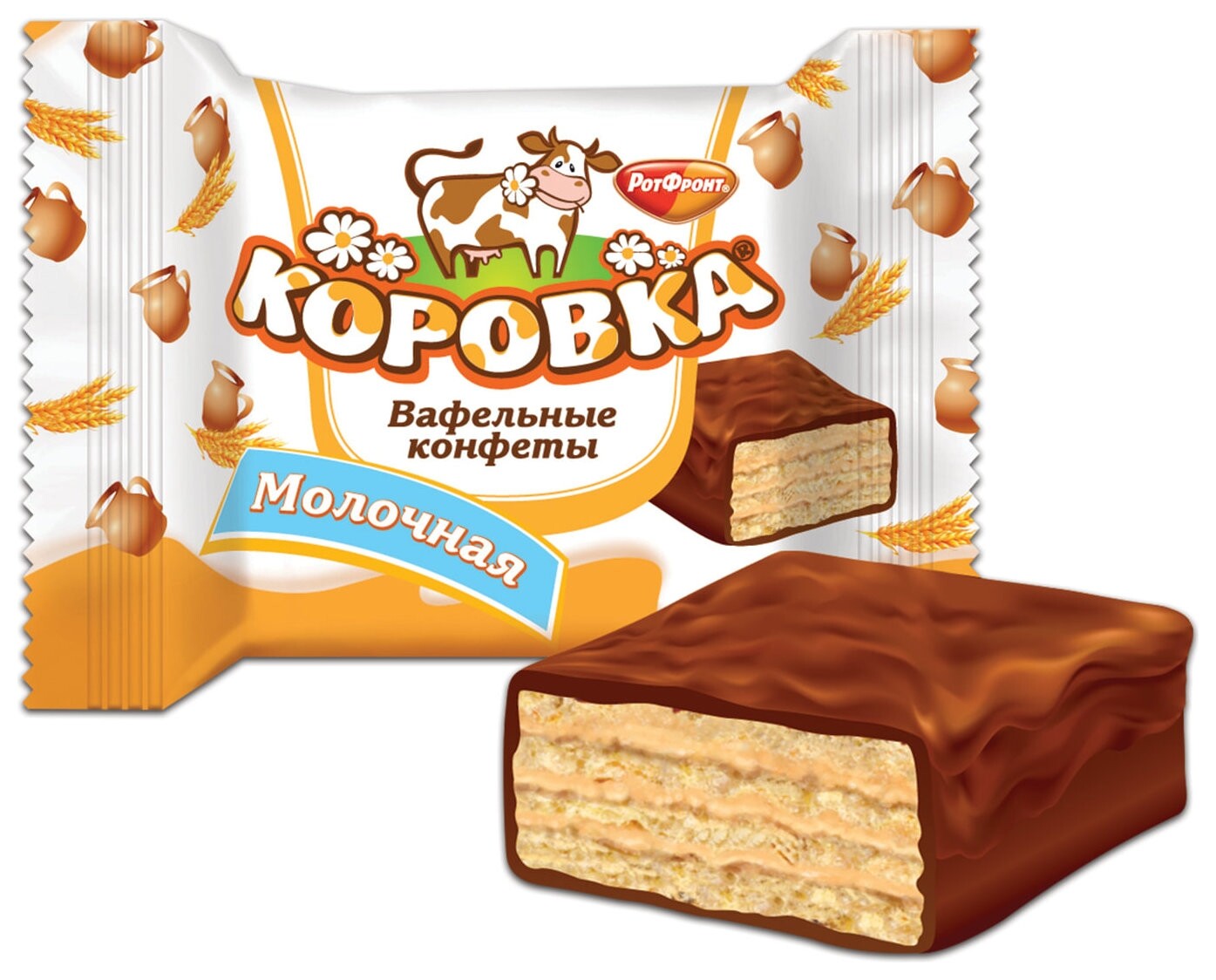 Конфеты шоколадные РОТ фронт "Коровка", вафельные с молочной начинкой, 250 г, пакет, рф09755 РотФронт