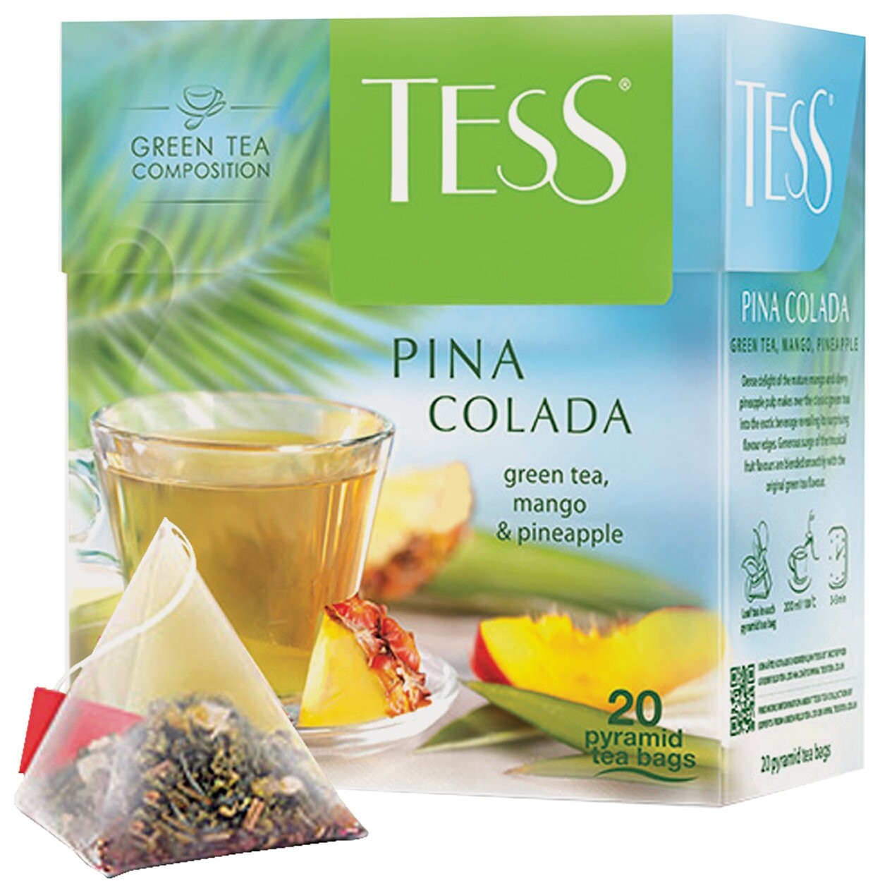 Чай Tess (Тесс) "Pina Colada", зеленый с ароматом тропических фруктов, 20 пирамидок по 1,8 г, 0787-12  Tess