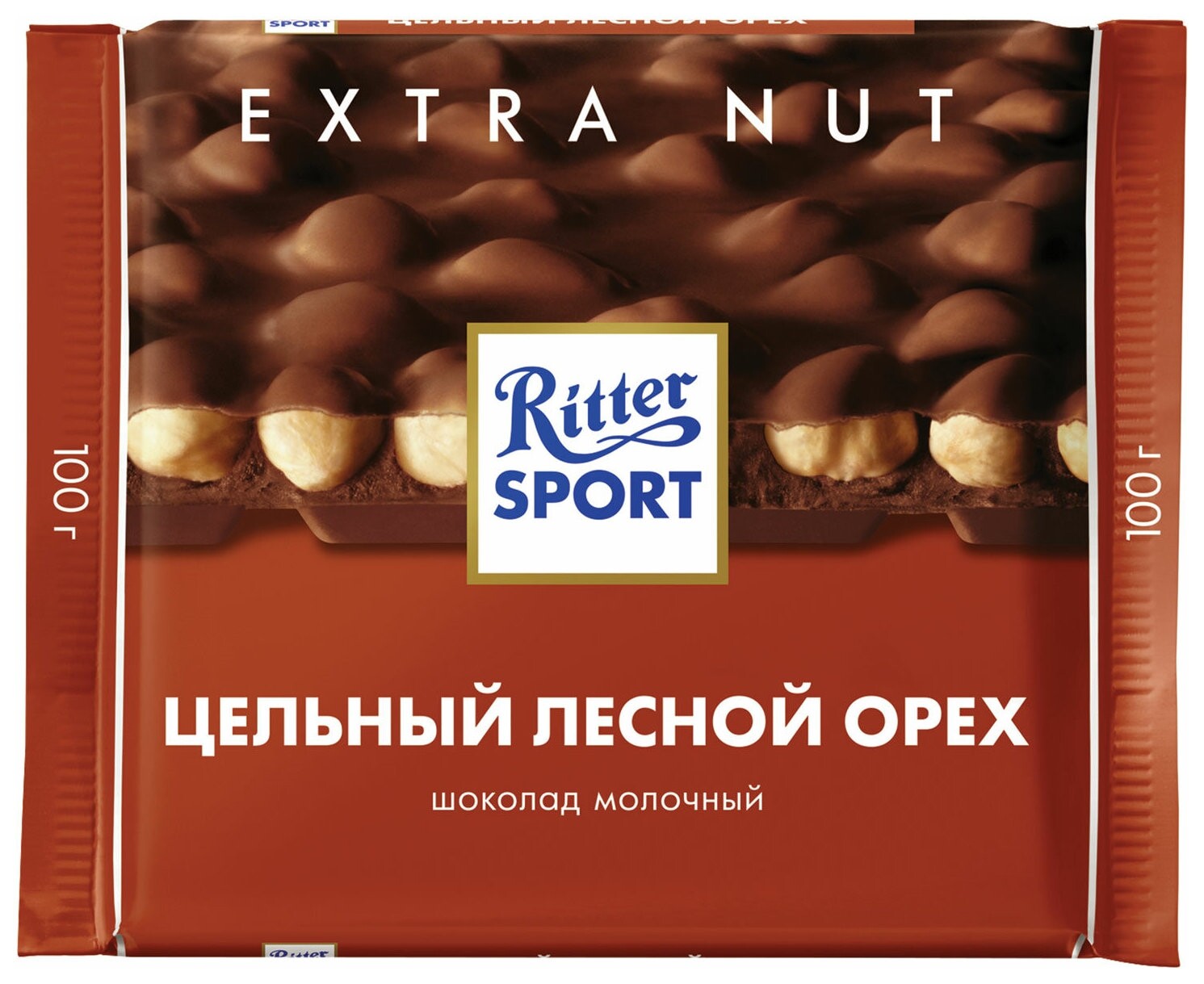 Шоколад Ritter Sport "Extra Nut", молочный, с цельным лесным орехом, 100 г, германия, 7006  Ritter sport
