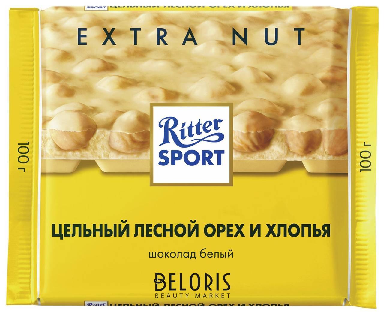 Шоколад Ritter Sport Extra Nut, белый, с цельным лесным орехом и хлопьями, 100 г, германия, 7016 Ritter sport