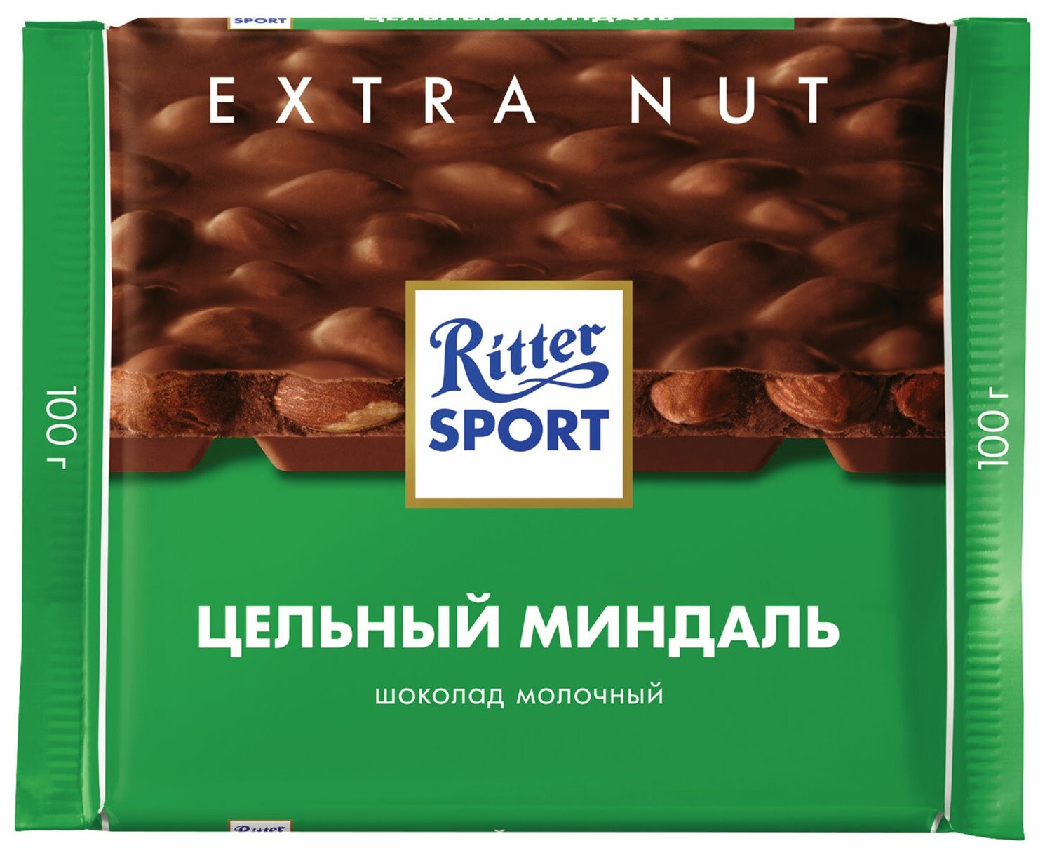 Шоколад Ritter Sport "Extra Nut", молочный, с цельным миндалем, 100 г, германия, 7036  Ritter sport