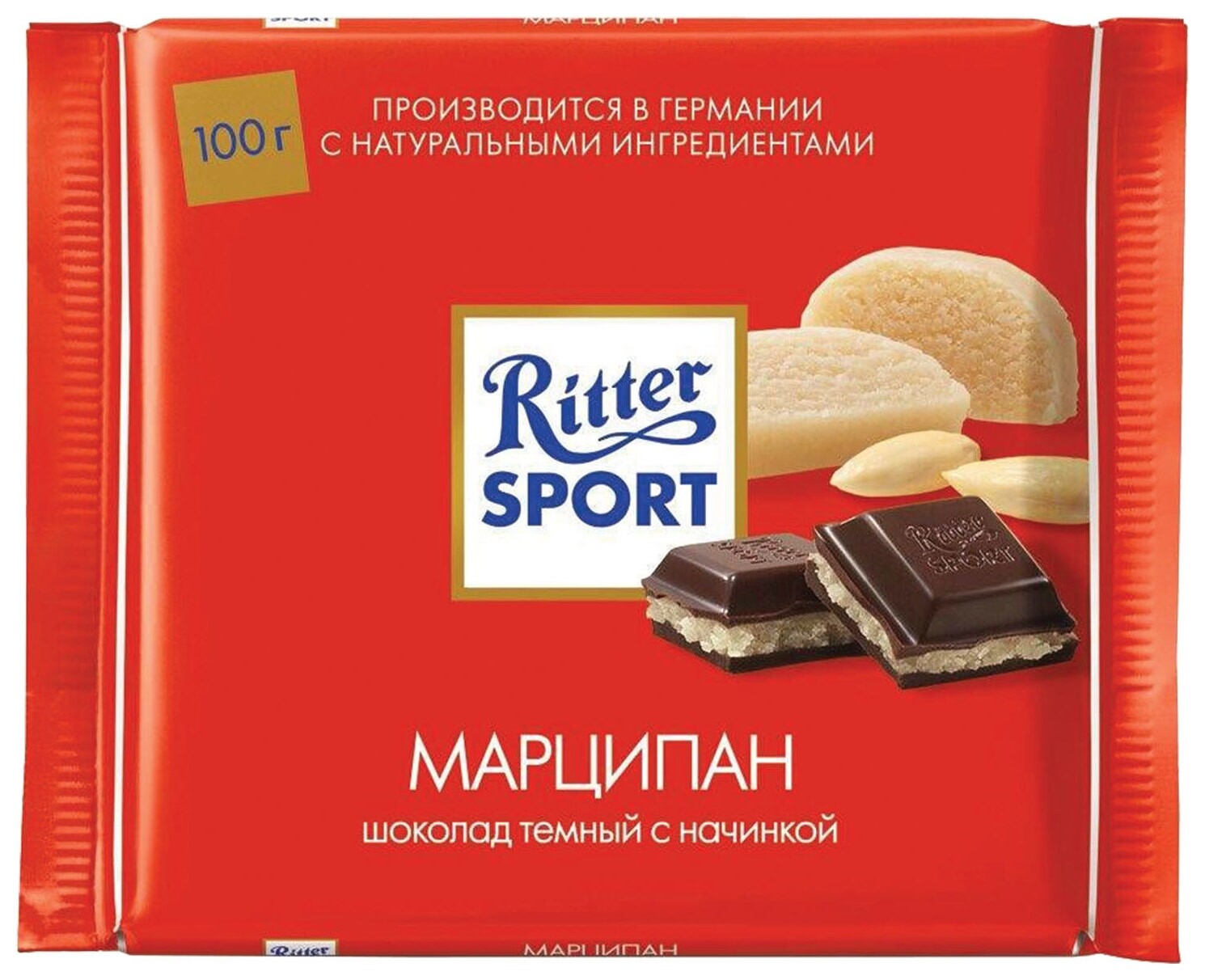 Шоколад Ritter Sport "Марципан", темный с начинкой, 100 г, германия, Ru256  Ritter sport