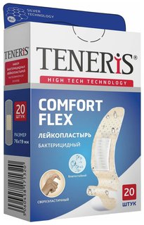 Набор пластырей 20 шт. Teneris Comfort Flex суперэластичный, на полимерной основе, коробка с европодвесом, 0208-002 Teneris