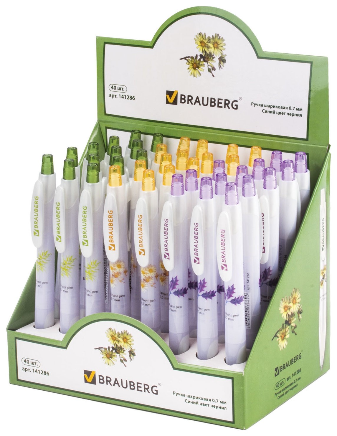 

Ручка шариковая автоматическая с грипом Brauberg "Herb Time", синяя, корпус узел 0,7 мм, линия 0,35 мм, синяя, 141286