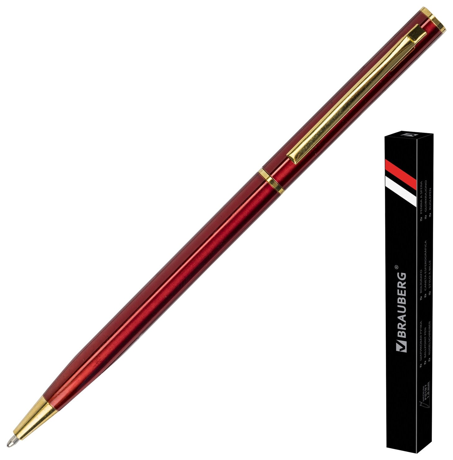 Ручка подарочная шариковая Brauberg "Slim Burgundy", корпус бордо, узел 1 мм, линия письма 0,7 мм, синяя, 141403  Brauberg