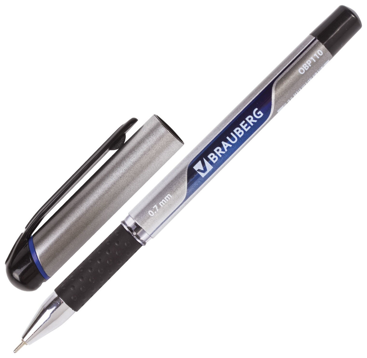 Ручка шариковая масляная с грипом Brauberg "Signature", синяя, печать, узел 0,7 мм, линия письма 0,35 мм, 142688 Brauberg