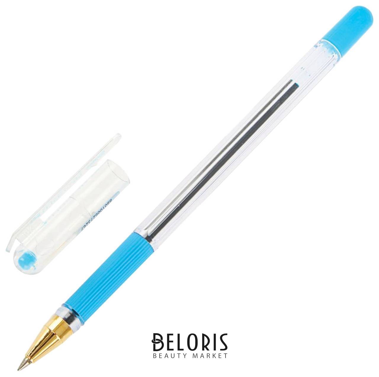 Ручка шариковая масляная с грипом Munhwa MC Gold, голубая, корпус прозрачный, узел 0,5 мм, линия письма 0,3 мм, Bmc-12 Munhwa