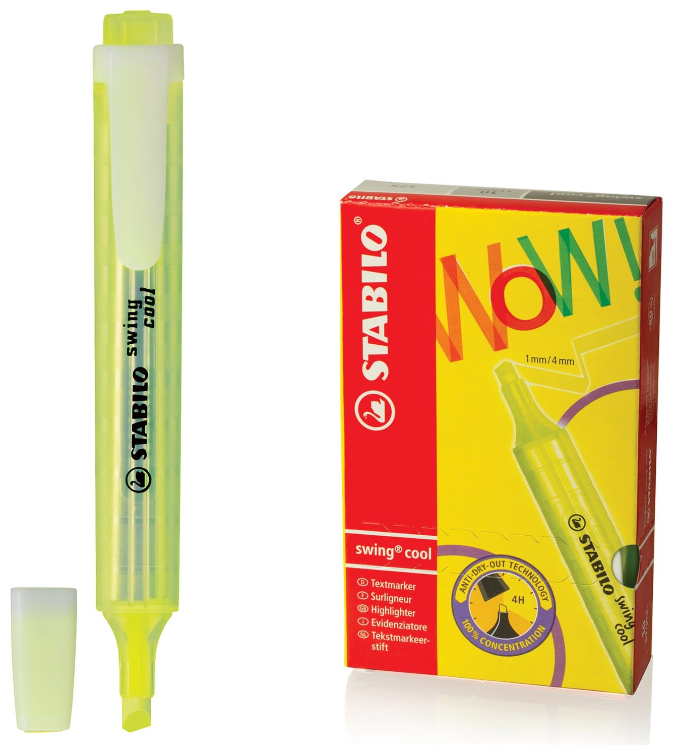 

Текстовыделитель Stabilo "Swing Cool", желтый, линия 1-4 мм, 275/24