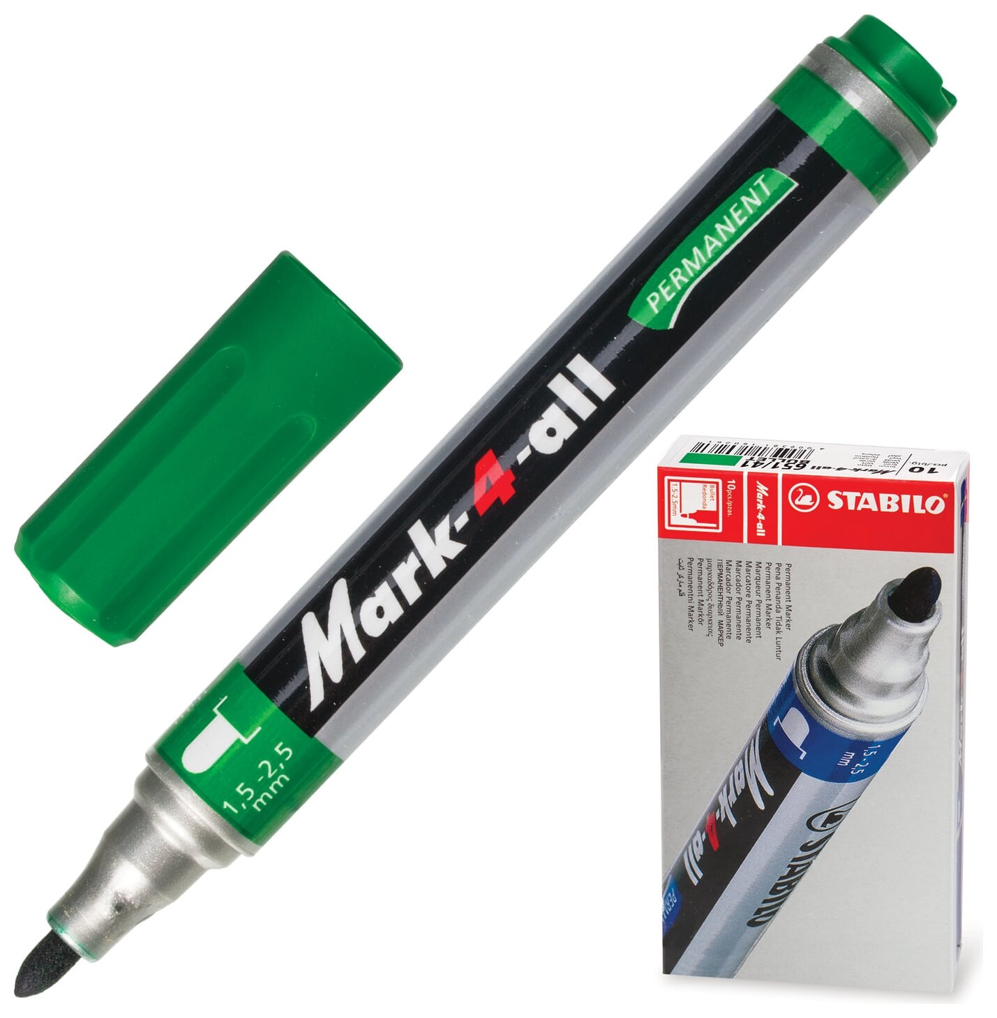 Маркер перманентный Stabilo "Mark", зеленый, пулевидный наконечник, 1,5-2,5 мм, 651/36  Stabilo