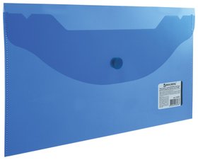 Папка-конверт с кнопкой малого формата (250х135 мм), прозрачная, синяя, 0,18 мм, Brauberg, 224031 Brauberg