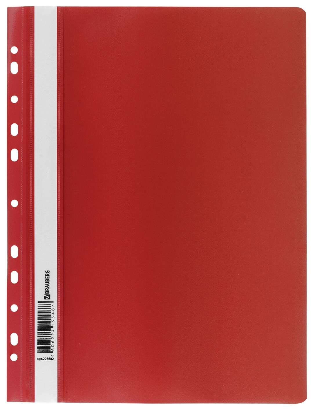 Скоросшиватель пластиковый с перфорацией Brauberg, А4, 140/180 мкм, красный, 226582  Brauberg
