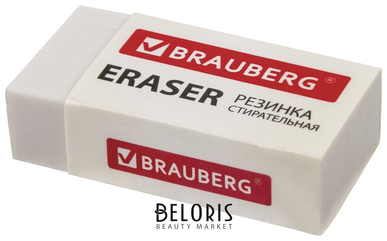 Ластик Brauberg Simple, 38х20х10 мм, белый, прямоугольный, картонный держатель, 228073 Brauberg