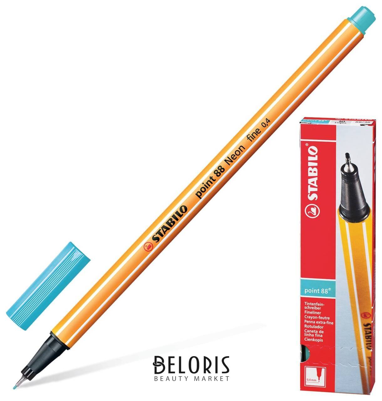Ручка капиллярная (Линер) Stabilo Point 88, небесная лазурь, корпус оранжевый, линия письма 0,4 мм, 88/57 Stabilo