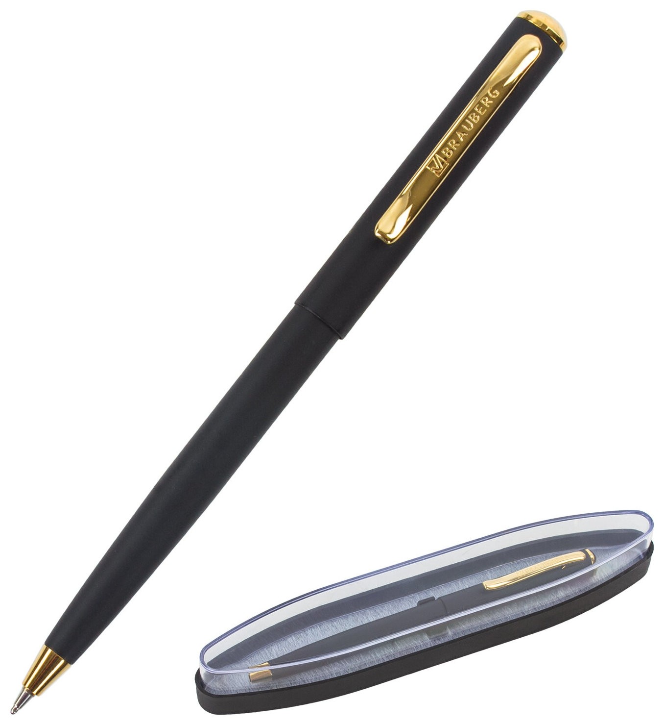 

Ручка подарочная шариковая Brauberg "Maestro", синяя, корпус черный с золотистым, линия письма 0,5 мм, 143470