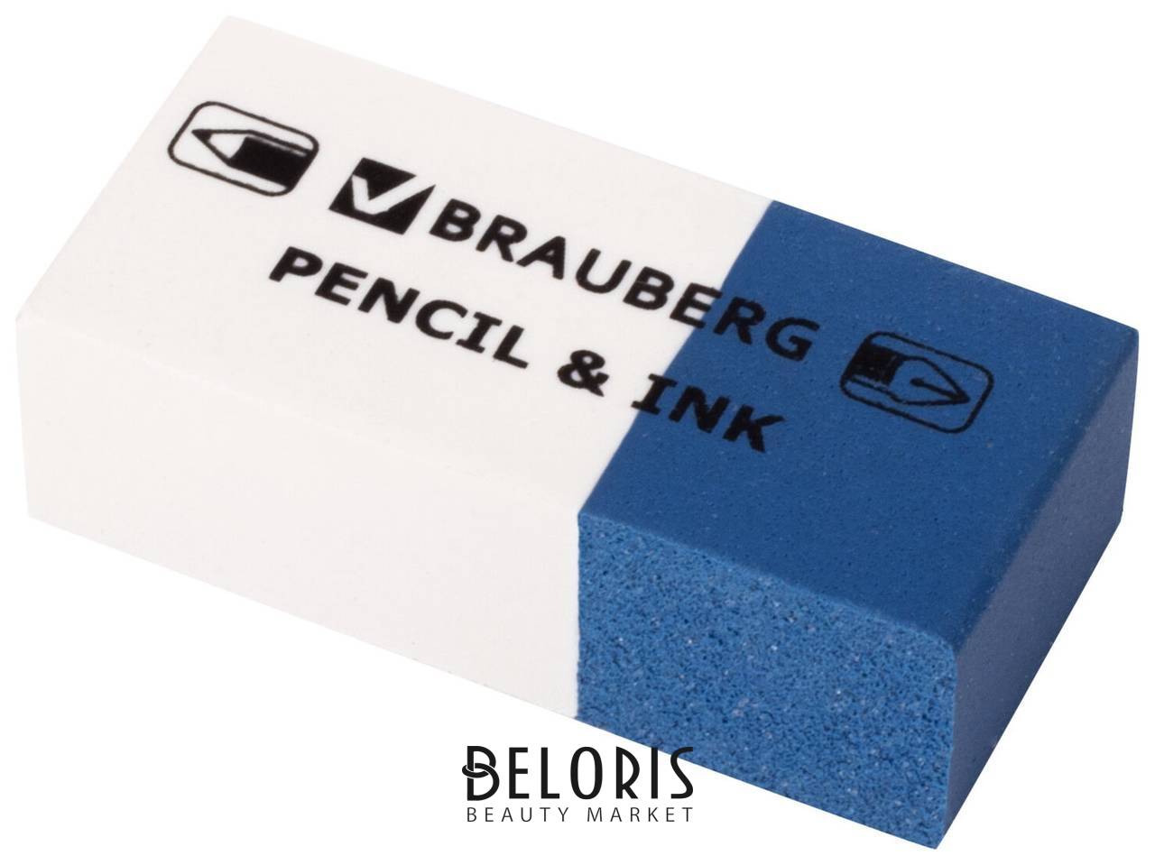 Ластик Brauberg Pencil & Ink, 39х18х12 мм, для ручки и карандаша, бело-синий, 229578 Brauberg