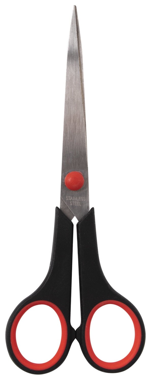 Ножницы Staff Everyday, 170 мм, бюджет, резиновые вставки, черно-красные, ПВХ чехол, 237498  Staff
