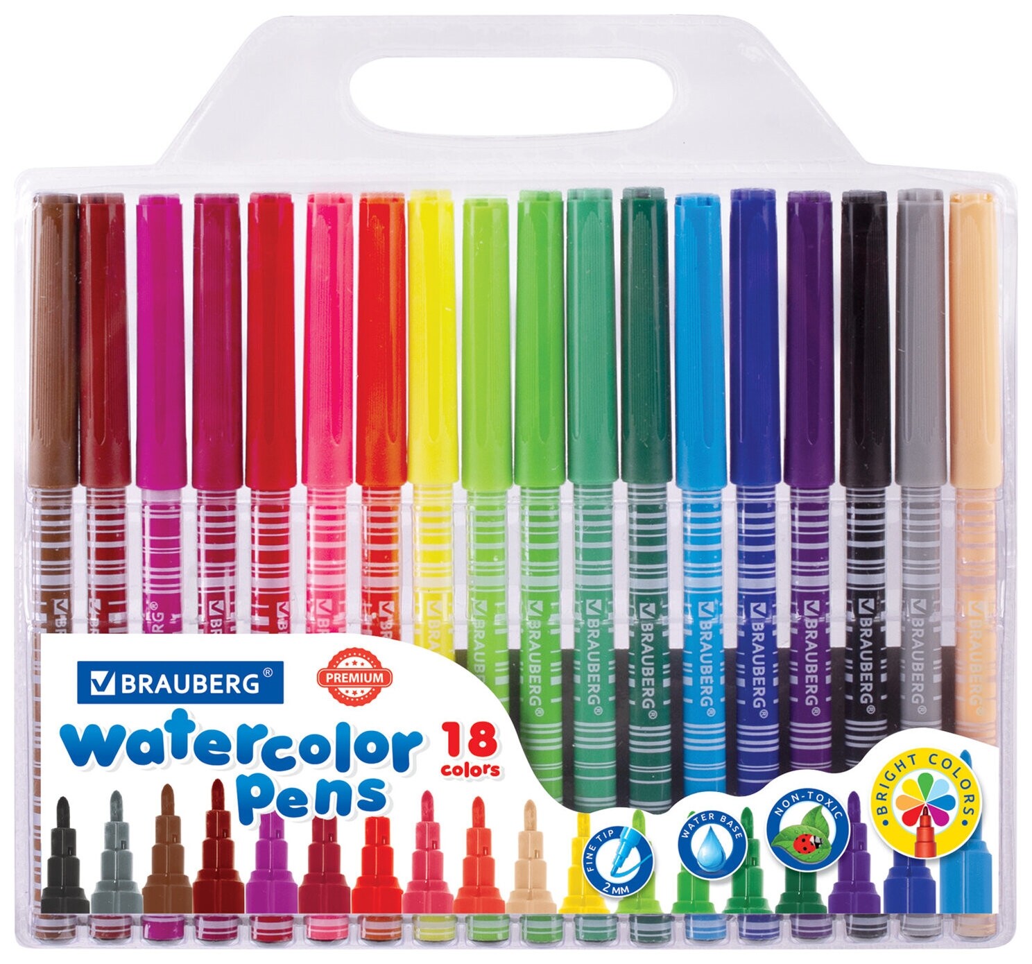 Фломастеры Brauberg "Premium", 18 цветов, корпус С печатью, вентилируемый колпачок, пвх-упаковка с европодвесом, 151943 Brauberg