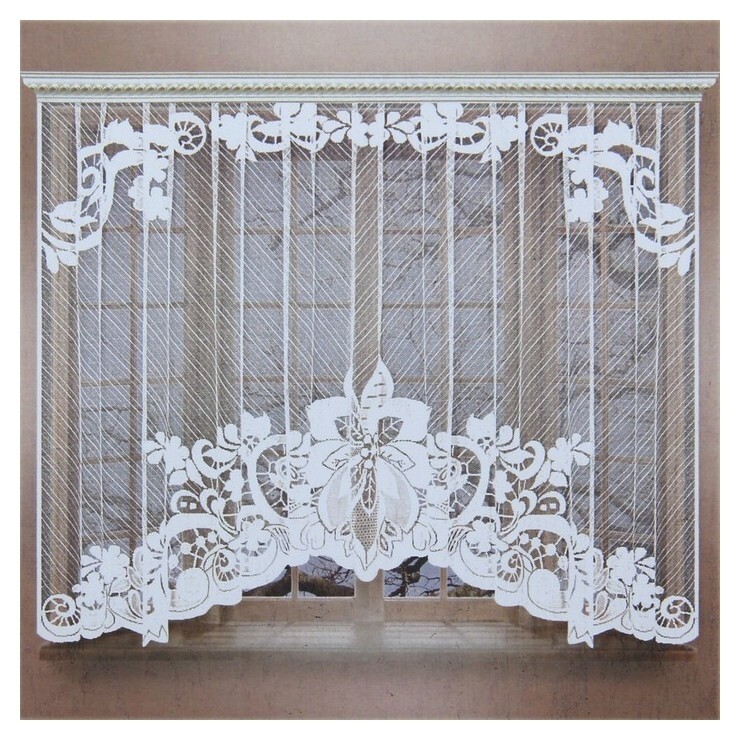 Штора кухонная со шторной лентой, ширина 345 см, высота 165 см, цвет белый Лента