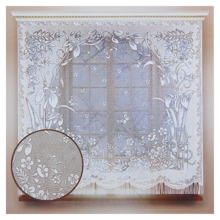 Штора кухонная 170х170 см, белый, 100% п/э, без шторной ленты  Лента