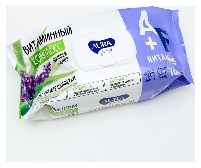 Влажные салфетки Aura Family с антибактериальным эффектом Big-pack 180шт  Aura