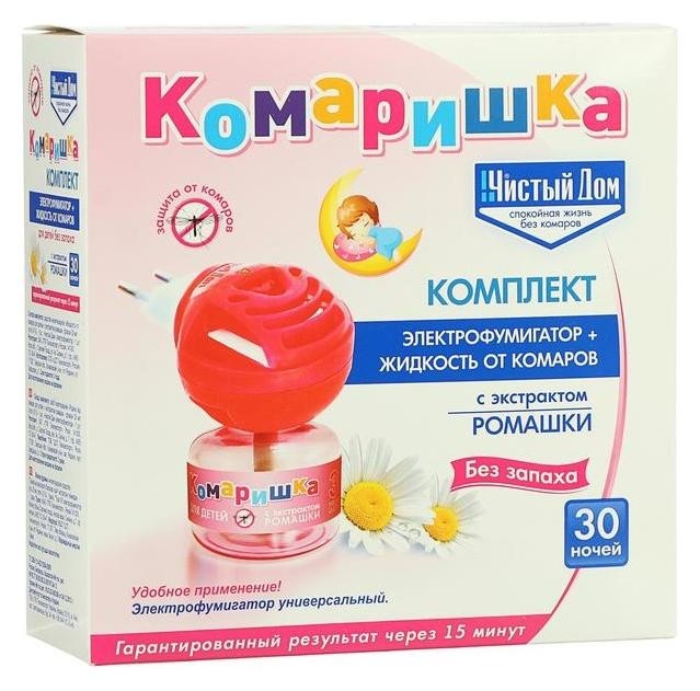 

Комплект от комаров чистый дом комаришка 30 ночей фумигатор + жидкость