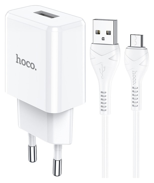Сетевое зарядное устройство Hoco N9, USB - 2.1 А, кабель Microusb 1 м, белый