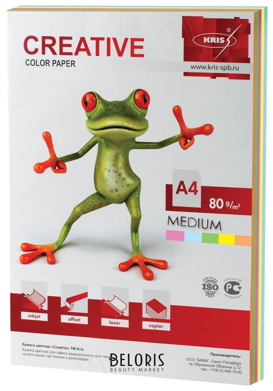 Бумага цветная Creative Color (Креатив) А4, 80 г/м2, 100 л., (5 цветов х 20 листов), медиум, боpr-100r Creative