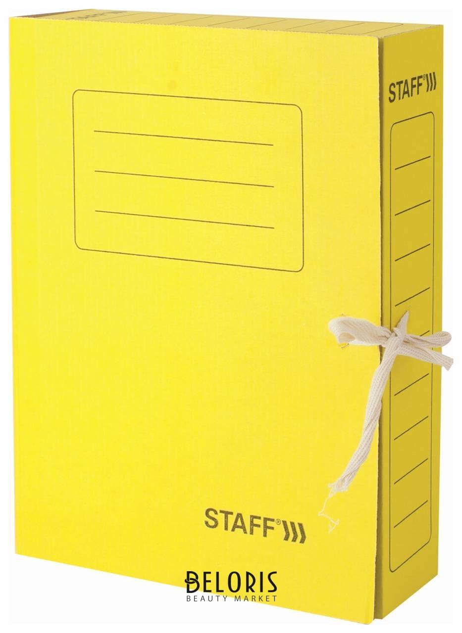 Папка архивная с завязками А4 (325х250 мм), 75 мм, до 700 листов, микрогофрокартон, желтая, Staff, 128873 Staff
