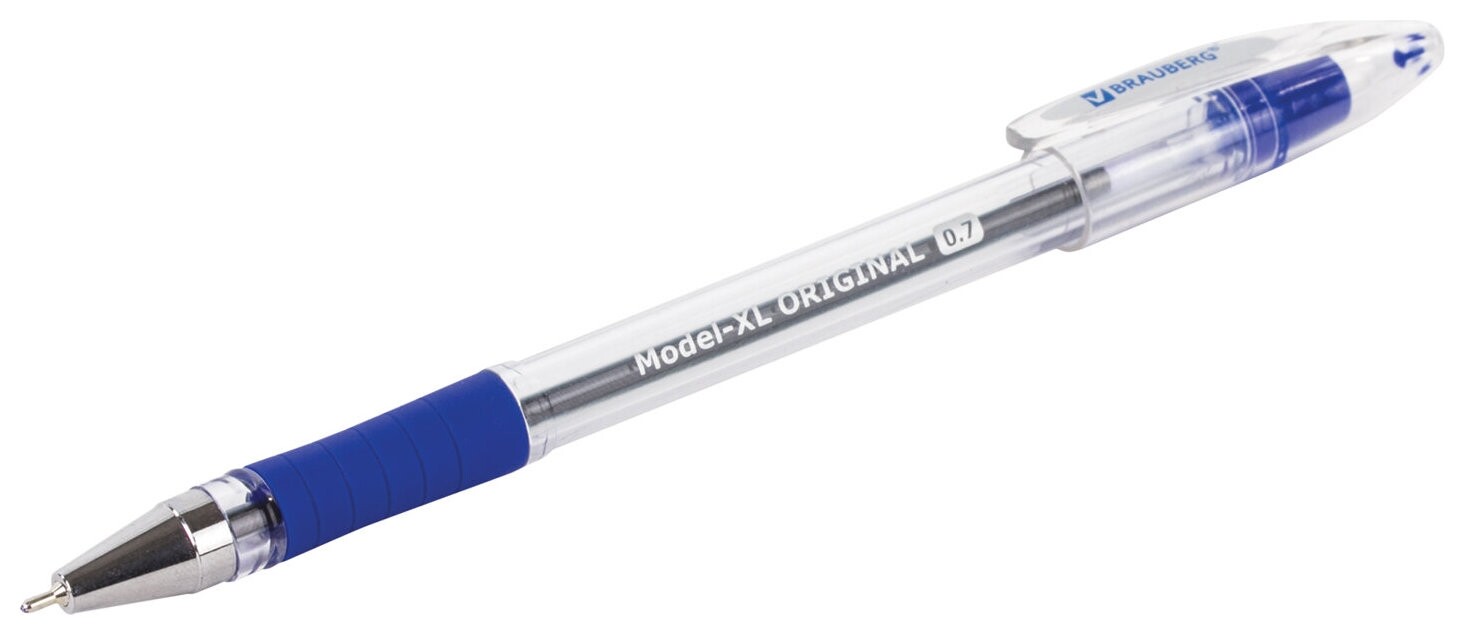 Ручка шариковая масляная с грипом Brauberg "Model-xl" Original, синяя, узел 0,7 мм, линия письма 0,35 мм, 143242  Brauberg