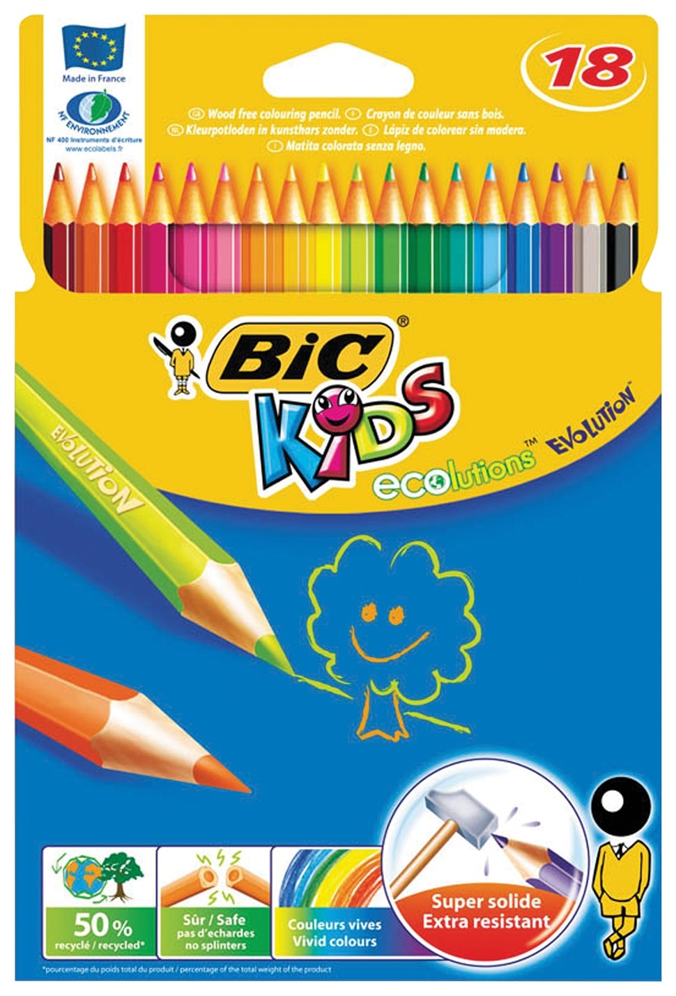 

Карандаши цветные BIC "Kids Ecolutions Evolution", 18 цветов, пластиковые, заточенные, европодвес, 937513