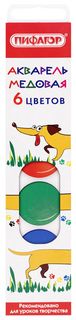 Краски акварельные медовые 6 цветов пифагор "Веселая такса", 192006 Пифагор