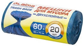 Мешки для мусора Laima "Ultra" 60 л синие 20 шт. прочные, ПВД 21 мкм, 60х70 см, 607687 Лайма