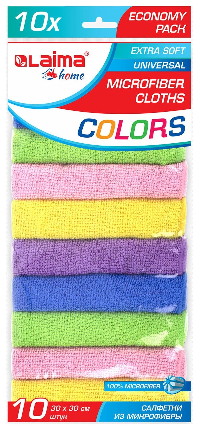 

Салфетка из микрофибры 30х30 см "Multi Colour Economy Pack 10", комплект 10 шт., Laima Home, 607794, Ассорти