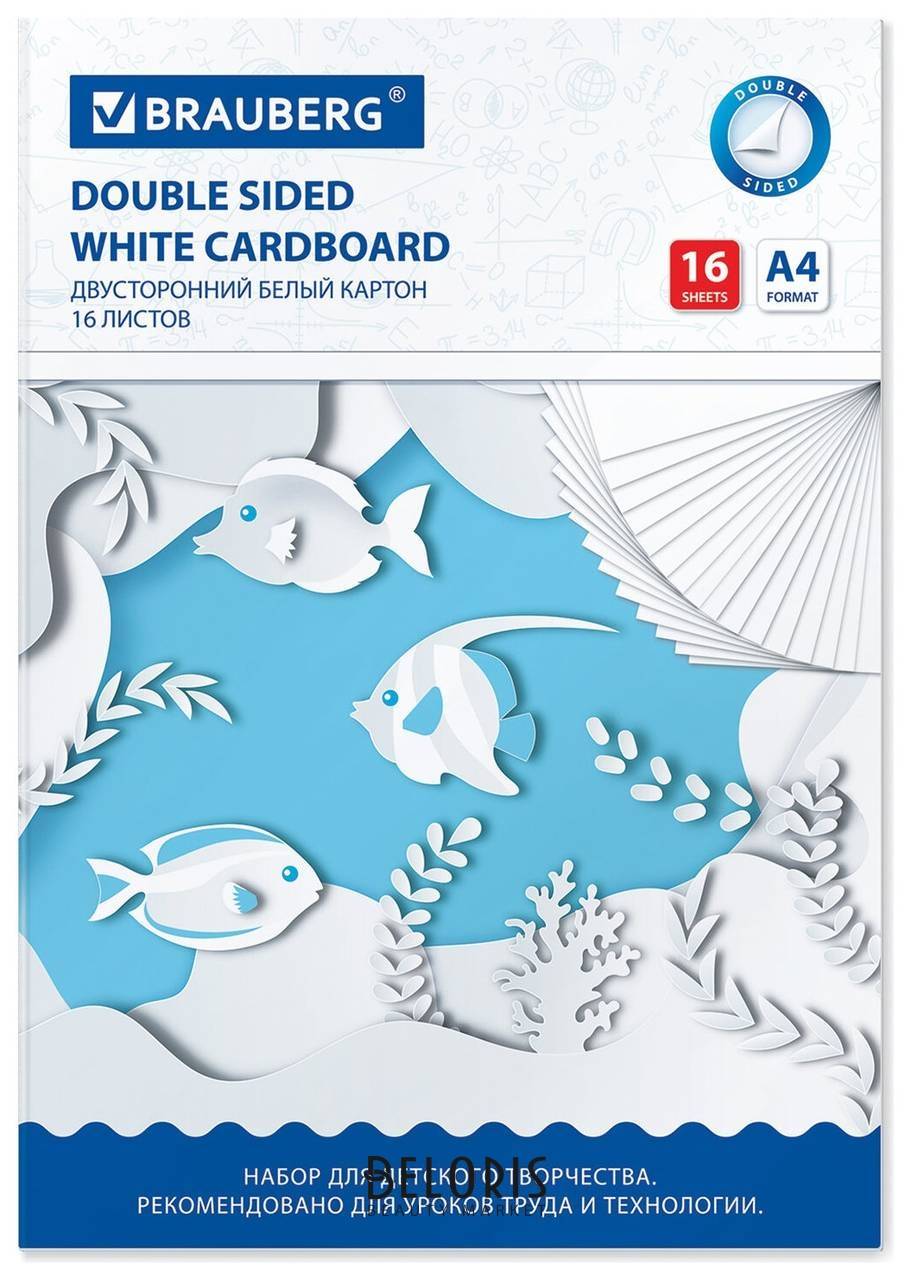 Картон белый А4 мелованный Extra (Белый оборот), 16 листов, в папке, Brauberg, 200х290 мм, 113561 Brauberg