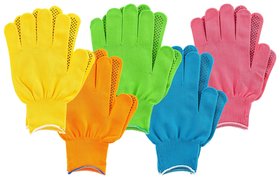 Перчатки в наборе, цвета: зеленый, розовая фуксия, желтый, синий, оранжевый, ПВХ точка, L Palisad
