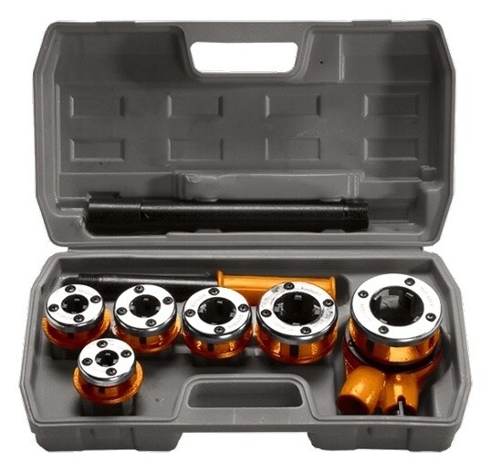 Набор клуппов 1/4-3/8-1/2-3/4-1-1.25, плашкодержатель с трещоткой, 9 предметов Sparta