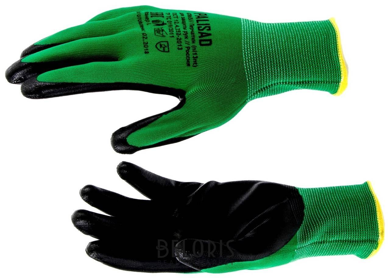 Перчатки полиэфирные с черным нитрильным покрытием маслобензостойкие, L, 15 класс вязки Palisad