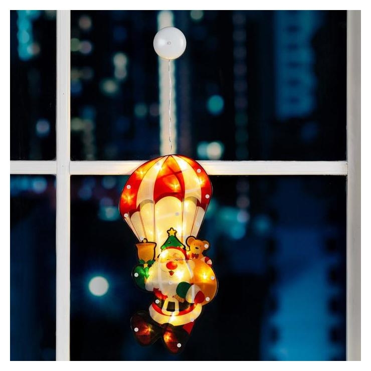 Светодиодная фигура на присоске «Дед мороз на парашюте» 20 × 42 см, пластик, батарейки ааах3 (Не в комплекте), свечение тёплое белое