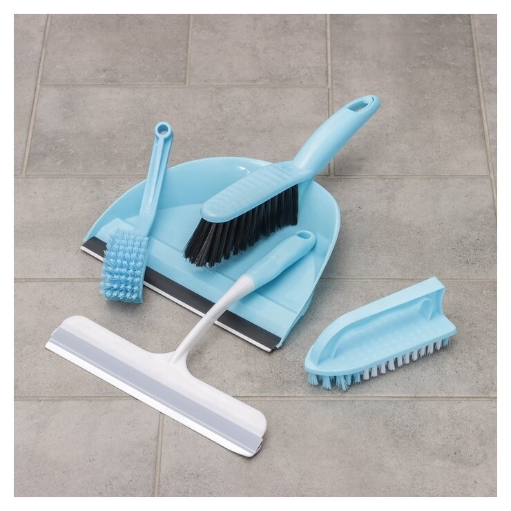 Набор для уборки, 5 предметов: совок, щётка-сметка, щётка для посуды, утюжок, водосгон  