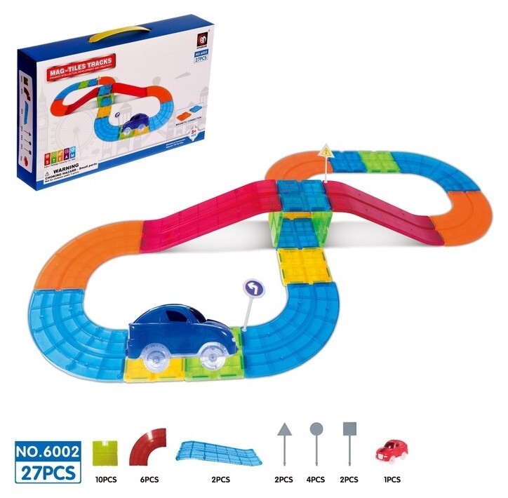 Конструктор магнитный «Магический трек», машинка ездит от батареек, 27 деталей  Xinbida