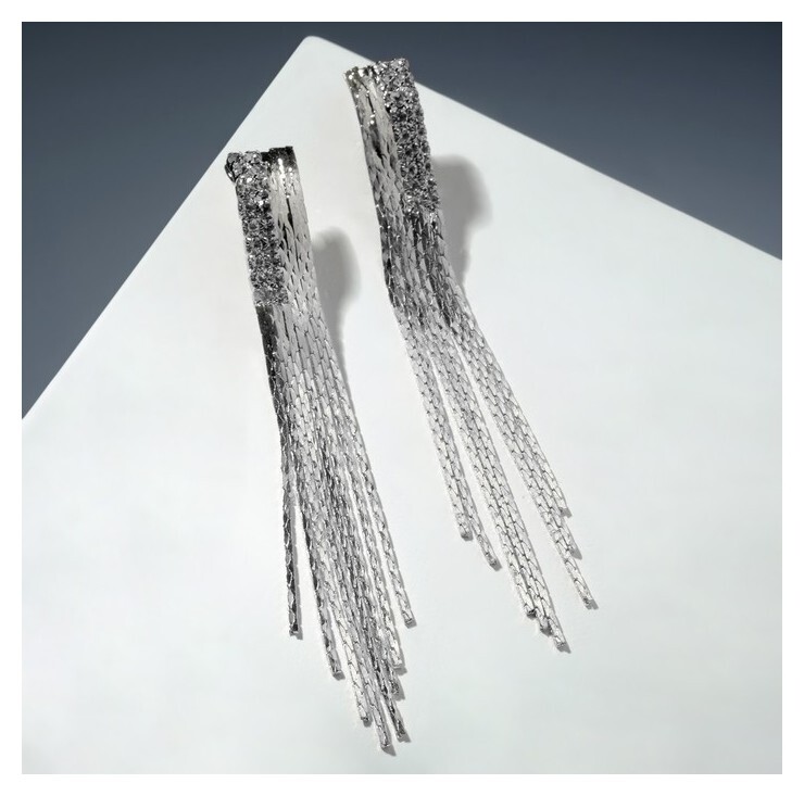 Серьги висячие "Голливуд" дождь, цвет серебро отзывы