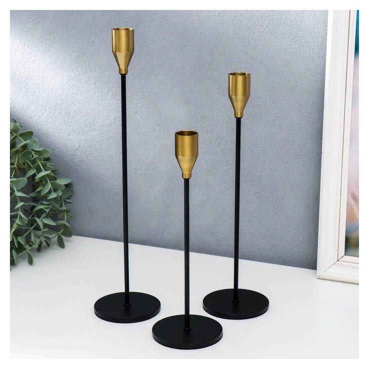 

Подсвечник металл "Гало" набор 3 шт чёрный с золотом 8х8х22,5, 8х8х27,5, 8х8х32