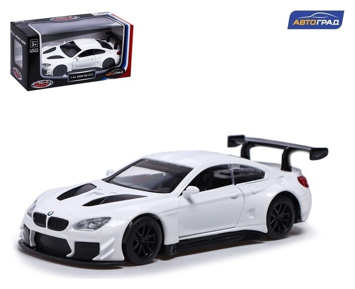 Машина металлическая BMW M6 Gt3, 1:44, инерция, открываются двери, цвет белый  Автоград
