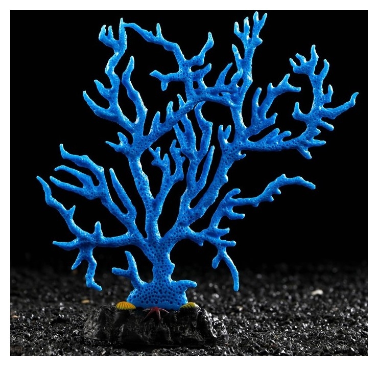 Декор для аквариума коралл силиконовый, светящийся в темноте, 17 х 16 см, синий