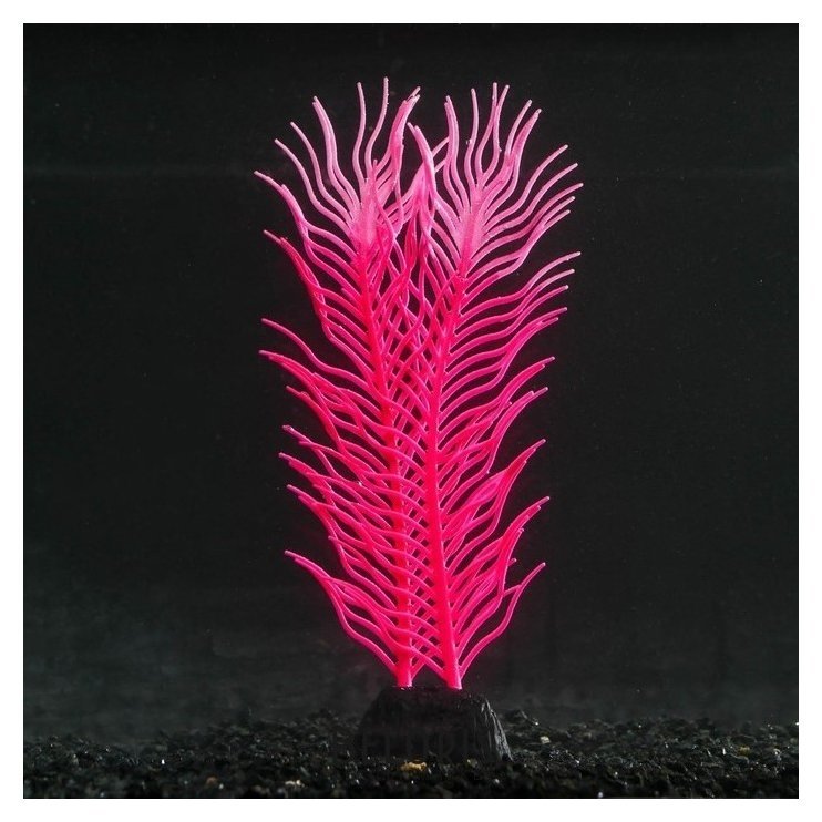 Растение силиконовое аквариумное, светящееся в темноте, 6,5 х 18 см, розовое NNB