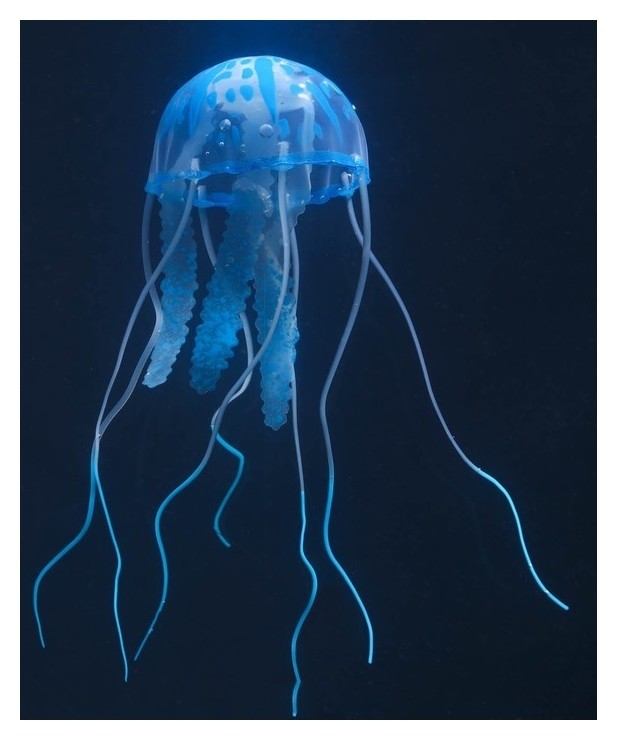 Декор для аквариума медуза силиконовая, с неоновым эффектом, 5 х 5 х 15 см, синяя